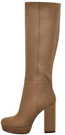 Meinabsatz Bottes à plateforme - Bottes hautes - Bottes longues avec talon bloc, marron, 36 EU