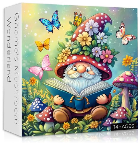 Lustige Wichtel Puzzles für Erwachsene 1000 Teile, Natur Pilz Schmetterling Garten Thema, Niedliche Frühlingswichtel Blume Jigsaw Puzzles Herausforderung