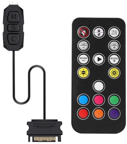 RGB Controller con Telecomando AYWHP 5V 3-Pin ARGB Mini Ventole Controller Kit per 17 Key Telecomando,controller switch,Striscia LED per PC,Alimentazione SATA per chassis da tavolo