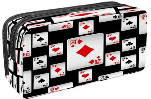 VAPOKF Federmäppchen, Federmäppchen, Schüler-Schreibwaren-Tasche mit Reißverschluss, für Jungen und Mädchen, Schul- und Bürobedarf, mehrfarbige Joysticks, Spielkarten-Muster auf Schwarz, 2.3x8.2x3.9in