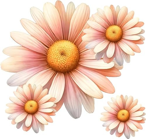 Peach Daisy Vinyl Wall Sticker Flowers, x9 Floral Decal Cover Marks, Multi-use Flower Stickers Ideal Damage Repair, Flower Wall Graphics. Weatherproof, Removable & Vibrant. (Peach Daisy)