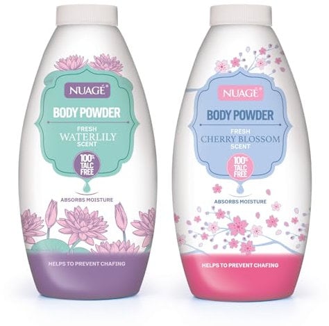 New Nuage Talc Free Body Powder 250g x 2 Pack – Refreshing Waterlily & Cherry Blossom – 100% Talc Free Powder for Women & Men | Anti-Chafing | by Great British Home