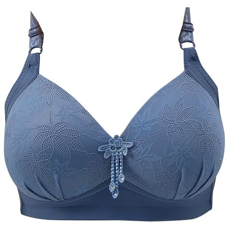 Reggiseno da donna grande senza anello, coppe sottili, petto laterale, reggiseno traspirante, Blu, 44