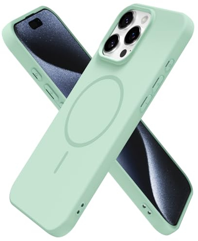 oakxco for iPhone 15 Pro Case Silicone Mag Safe, Magnetic Slim Thin Phone Case Compatible with Magsafe Wireless Charging, Cute Girly Aesthetic Soft Rubber Gel Safecase for Women Girls, Mint Green