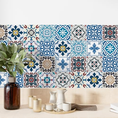 meihea Fliesenaufkleber, 10,2 x 10,2 cm, buntes Mosaik, zum Abziehen und Aufkleben, Vinyl für Rückwand, Treppen und Möbeldekoration, 30 Stück