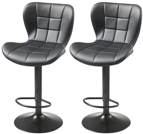VEVOR Bar Stool Set of 2, Modern PU Leather Counter Height Stools, Swivel Kitchen Barstool with Back and Footrest, Height Adjustable Armless Bar Chair, Island Barstools for Kitchen, Dining Room, Black