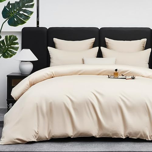 Gezu Bettwäsche Baumwolle 135x200cm Beige Mako Satin Baumwollesatin Bettwäsche 100% Langstapelige Baumwolle Weich Antibakteriell Bettbezug 135x200 und Kissenbezüge 80x80 mit Reissverschluss