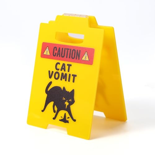 2pz Divertente Cartello di Avvertimento per Vomito di Gatto, Divertente Cartello Avvertimento Vomito Gatto Novità Regalo Scherzoso Gli Amanti Degli Animali Decorazione per la Scrivania Casa (Giallo)