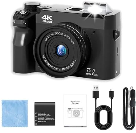 Zoomix Digital Camera Original Digitalkamera 4K HD Camcorder mit 75 MP, intelligentem Autofokus, 18fachem Digitalzoom und 3,0 Zoll Display