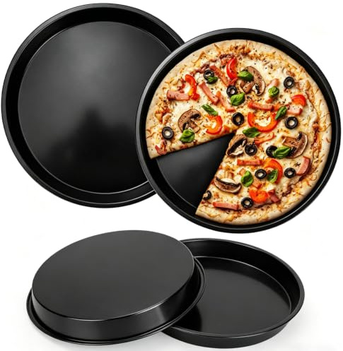 WeeGoo 4 Pcs 10 inch Pizza Baking Trays, Black Round Pizza Pan