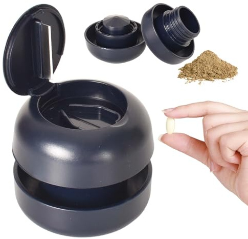 Alyxen Multifunktionaler Tablettenzerkleinerer, Medikamentenmöser mit Tablettenschneider, Tablettenteiler Drehen Tabletten Zerkleinern Mörser, Pill Crusher Tablettenmühle für Alle Tabletten (Blau)
