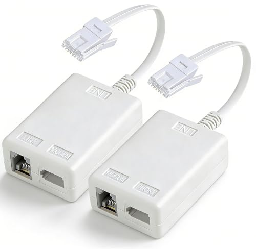 GEU 2Pcs ADSL Filter, Landline Phone BT Plug Microfilter for Broadband RJ11 Socket Connector Internet Filter Splitter Male to Female Telephone Cable for BT Sky Talktalk Modem Router Wifi Fax, White