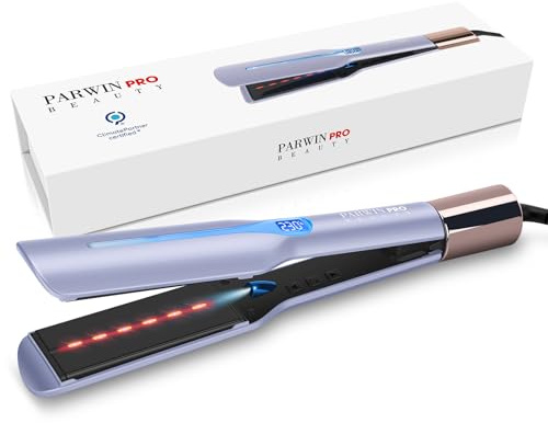 Infrared Ion Hair Straightener, 45 mm Wide Plate Ceramic Hair Straightener | 3D Floating Plate, Dual Voltage, Anti-Frizz Shine, 14 Heat Settings, 100–230°C, Purple