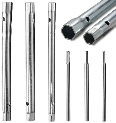pozuauoa 6 PCS Box Spanner Set, 8.3-9.3mm 10.3-11.3mm 12-13mm Monoblock Tap Spanner Set, Basin Wrench for Bath Kitchen Under Sink Tap, Tap Tightening Tool with Tommy Bar