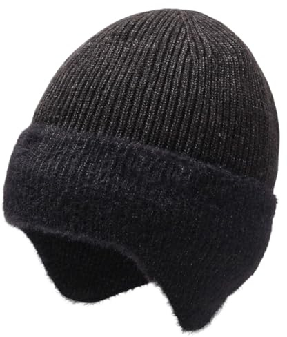 Tricoté Beanie Bonnet avec Cache Oreilles, Casquettes Homme d'hiver Tricoté Polaire Bonnets Élastique, Tricot oreillette Chapeau pour Homme et Femme, Épais Chaud Polaire pour l'hiver en Plein air
