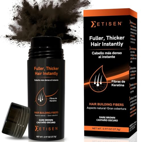 ETISEN Keratin Haarfasern Dunkelbraun 27,5g – Streuhaar zur Haarverdichtung, Ansatzpuder gegen dünnes Haar & kahle Stellen, natürliches Volumen, wasserresistent, für Männer & Frauen