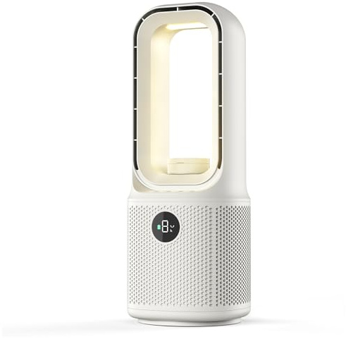 13'' Ventilatore a Torre,9 Velocità,Oscillazione a 60°,Ventilatore Senza Pale con Luce Notturna a LED Dimmerabile & Timer,Funzionamento Ultra Silenzioso,per Camere da Letto, Uffici e Camerette