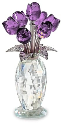 Havnix Purple Crystal Rose Bouquet Figurine, Rose Glass Flower Ornament Gift for Wife, Girlfriend, Home Office Tabletop Decor
