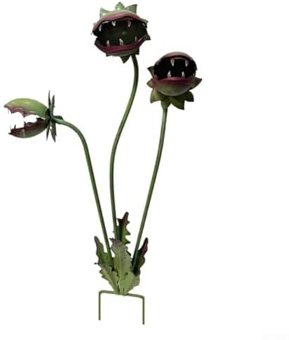 Handcrafted Metal Venus Flytrap for SCULPTURE, Whimsical Garden Decor for Flower Pots, Lawns, Patios, Rust-Resistant Outdoor Ornament, Quirky Carnivorous Plant Art with Bold Colors(30cm)