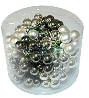 Hochwertige & Dekorative Glas Spiegelbeeren am Draht - Glänzend & Matt - Dekokugeln/Tischdeko/Christbaum/Weihnachten (Antik Silber, Ø 2cm (144 Stück Sortiert))