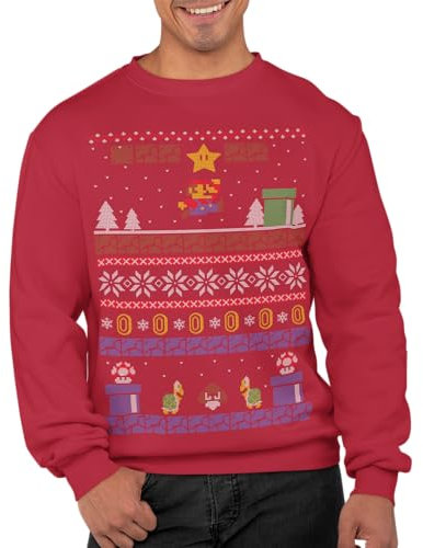 Graphic Impact Inspired Retro Gaming Freak Christmas Jumper Ugly Xmas Sweatshirts (Small, Red)