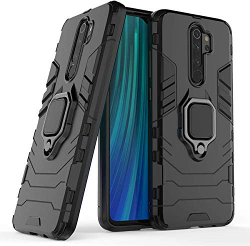 Coque pour Xiaomi Redmi Note 8 Pro Housse Antichoc avec Anneau Rotatif Aimant Etui Magnétique Rigide Dure Armure Bague Support Armure Renforcée (Xiaomi Redmi Note 8 Pro, Noir)
