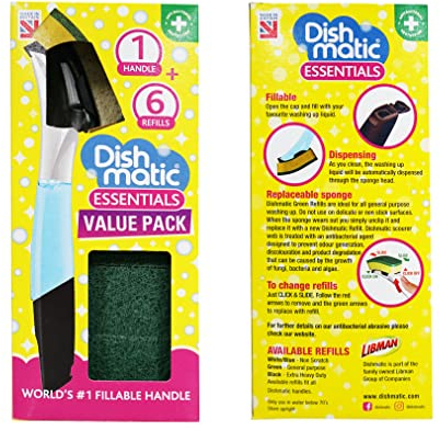 Washing-Up Brush Refillable 1 with 6 Replaceable General-Purpose Sponge Head Refills -Bonus Pack