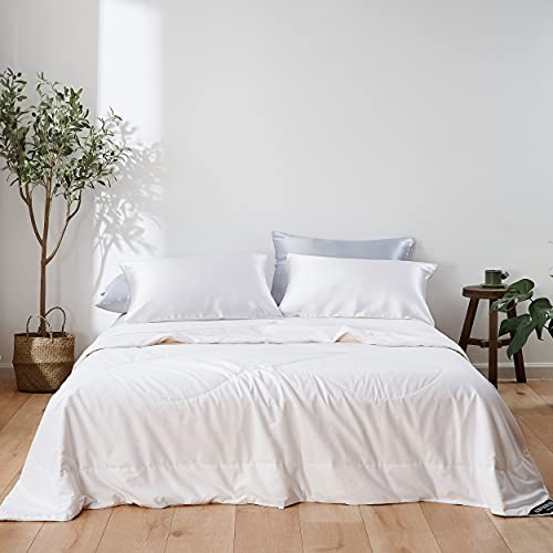 Mommesilk Seide Bettdecke Wildseide Ganzjahresdecke mit 100% Tussah-Seide Füllung - Leichte Seidendecke für das ganze Jahr Verpackung MEHRWEG (155x200cm ; Seidengewicht 1kg, Natur)