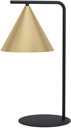 EGLO Tischlampe Narices, 1 flammige Tischleuchte, minimalistisch, Nachttischlampe aus Metall in Messing-Gebürstet, Gold, Schwarz, Wohnzimmerlampe, Lampe mit Schalter, E27 Fassung