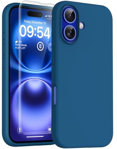 TOCOL Silicone for iPhone 16 Case 6.1-Inch, Liquid Silicone Multi-Color Slim Silky-Soft Touch Anti-Scratch Shockproof Protective Phone Cover, Midnight Blue