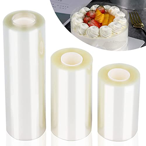 Cake Collar, 3 Rolls Acetate Sheet, Acetate Roll, Mousse Cake Sheet, Acetate Films, Cake Edge Films, Clear Transparent Reusable for Cake Decoration Chocolate Mousse Dessert (Height: 3.14/3.93/5.9in)
