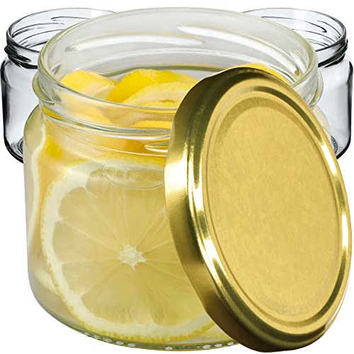 KADAX 50st Einmachgläser mit Schraubdeckel, Marmeladengläser 330ml, Vorratsgläser für Marmeladen, Konfitüren, Honig, Gläser mit Schraubverschluss (Gold)