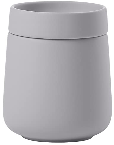 ZONE DENMARK Nova One Ceramic Storage Box with Lid for Bathroom Utensils such as Cotton Pads & Cotton Buds Diameter 3.3, Height 3.39, Capacity 290 ml,Gull Grey