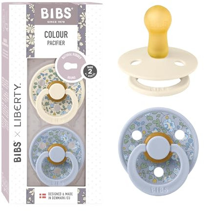 BIBS Colour Liberty Schnuller 2er-Pack, BPA-frei, Kirschform Nippel. Naturkautschuk/Latex, Hergestellt in Dänemark, Größe 2 (6-18 Monate), Eloise Dusty Blue