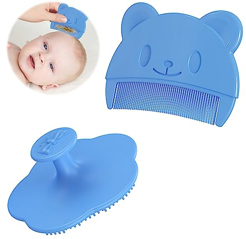 Baby Badebürste, FainFun Milchschorf Baby Entfernen Bürste,Weiche Borsten, 2PCS Kopfhaut Massagebürste Baby, Haarkamm für Baby Geeignet für Neugeborene, Baby.