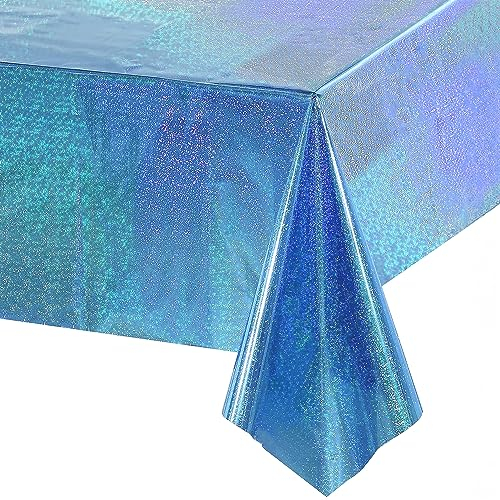Blau Party Tischdecke Glitzer - Foil Kindergeburtstag Tischdecken Wasserabweisend Einweg Deko für Meerjungfrau Frozen Stitchs Bluy Hunde Gefrorene Unterwasserwelt Toys Einschulung Schulkind Party