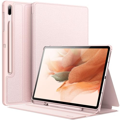 JETech Case for Samsung Galaxy Tab S8 Plus 2022 / S7 FE 2021 / S7 Plus 2020 12.4-Inch with S Pen Holder, Slim Folio Stand Protective Tablet Cover, Multi-Angle Viewing (Pink Gold)