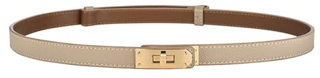 FENLDY Verstellbare, dünne Gürtel für Damen, schmale Gürtel für Kleider, einfarbig, Legierung, Drehverschluss für Jeans, Helles Khaki-Gürtel mit goldfarbener Schnalle, Universal