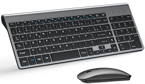 TopMate Ensemble Clavier et Souris sans Fil Ultra-Mince, 2.4G Silent Compact Clavier de Souris 2400 DPI Pleine Taille, avec Couvercle, Piles 2 AA et 2 AAA, pour PC/Laptop/Windows/Mac-Gris Noir