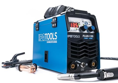 IPOTOOLS FLUX-135 - Saldatrice a filo di riempimento, senza gas, 135 A, senza gas, per saldatrice, filo di riempimento 0,8 mm o 1,0 mm, con MMA/IGBT/230 V