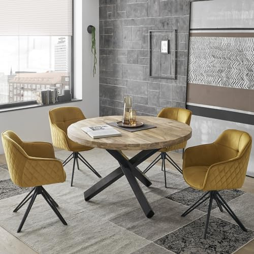 moebel-dich-auf Essgruppe Ace Esstisch für 4 Personen Sitzgruppe rund Esszimmer 4 Stühle 1 Tisch Set