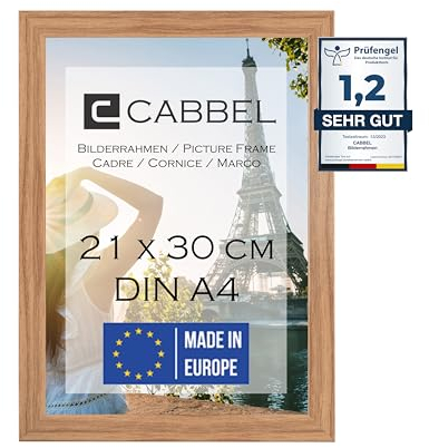 CABBEL Einzelpack (1 STK.) Bilderrahmen DIN A4 21x30 MDF Holz-Rahmen in Eiche | mit bruchsicherem Plexi-Glas/Modern
