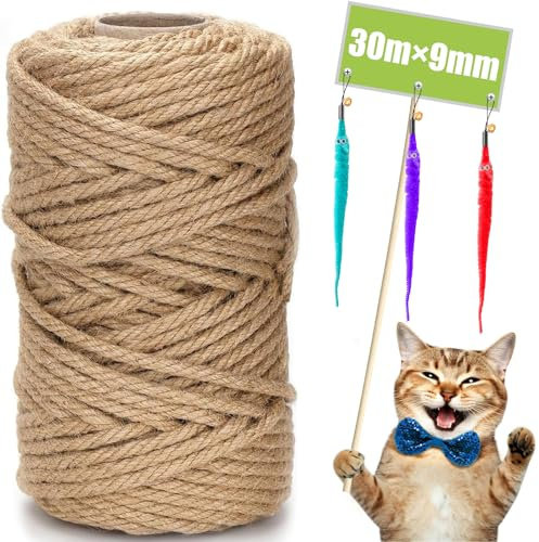 Kulamo Corde Sisal per Gatti, 9mm x 30m Corda Tiragraffi, Spago in Sisal, Corda Decorativa, Canapa para DIY