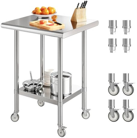 Redlife Gastronomie Edelstahl Arbeitstisch (71x61x89 cm), Tisch bis 150 kg belastbar,Edelstahl Regal mit 3 Regalen & Edelstahltisch mit Rollen Profi Gastro Küchentisch