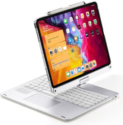 Funda de teclado para iPad Pro de 12.9 pulgadas (3ª generación/4ª generación/5ª generación/6ª generación), teclado retroiluminado con panel táctil de rotación de 360 grados