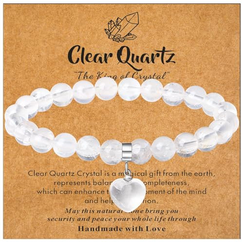 XIANNVXI Bergkristall Herz Armband Damen Bergkristall Stein Armband Heilsteine 8mm Perlen Edelstein Armbänder Glücksarmband Schmuck Geburtstagsgeschenk für Frauen Hochzeitsgeschenk