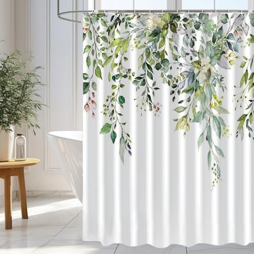wiipara Duschvorhang 180x180 cm Blätter Grün, Bad Vorhang Shower Curtains Antischimmel & Wasserabweisend, Waschbarer Polyester Badevorhänge mit 12 Duschvorhangringe für Badezimmer, Badewanne