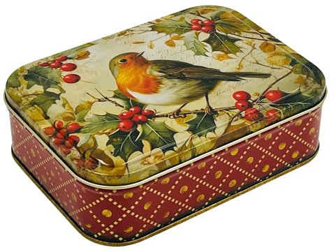 MediMuc Geschenkdose Design Emma Bridgewater - Liebevoll gestaltete rechteckige Bonbondose - Motiv Robin Rot - Bonbondose, Keksdose, Blechdose - Maße (L x B x H) 14,3 x 10,5 x 4,2cm - Vol. 630ml