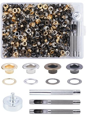 FOGAWA 480 Sets (960pcs) Ösen Werkzeug Kit 6mm Ösen Set Metallösen Kupfer Ösen Scheiben Planenösen 4 Farben Grommet Ösen mit Werkzeugset für Leder, Zelte, Markisen, Schuhe
