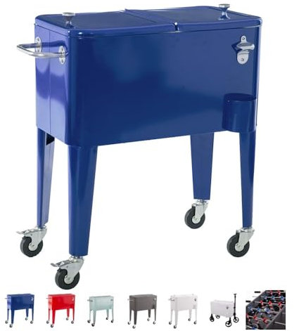 LOLAhome Nevera Carrito Vintaje para Barbacoa | Azul, 56 litros de Capacidad, de Acero con epoxi Anticorrosión | Carrito de Bebidas Auxiliar isotermo | para Exterior, Jardín, Terraza | Fresh